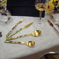 Logo personnalisé plaqué en acier inoxydable # Ensemble de cuillères à steak minimalistes 304 pour mariages, fêtes, cafés, cuisines - Vaisselle écologique
