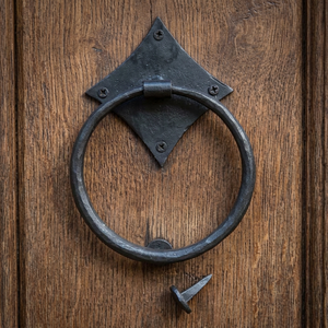 Vintage <b>Black</b> Iron <b>Door</b> Knocker Handcrafted Diamond Backplate Ring Design Heavy Durable Rust Resistant Decorative Home Accent - Product Image 1
