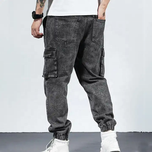 Logo personnalisé Streetwear coton Denim Jeans hommes pantalons Track Vintage lavage à l'acide délavé plusieurs poches Baggy Jogger pantalon - Product Image 3