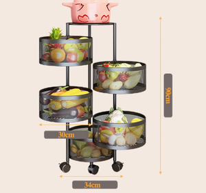 Carrito de Cocina Giratorio de 360 Grados, Estante de Almacenamiento de Metal de Múltiples Niveles, Cesta para Frutas y Verduras con Ruedas - Product Image 2