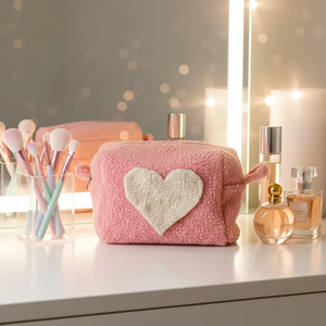 Sac de maquillage rose écologique personnalisé en gros, sac de toilette portable, sac de cosmétiques de voyage pour filles - Product Image 1