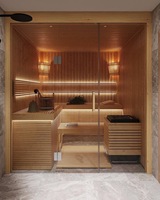 Sauna en bois massif au design moderne pour intérieur et extérieur, chauffage électrique infrarouge lointain, capacité 4 personnes, vapeur sèche, idéal pour hôtels et centres de villégiature