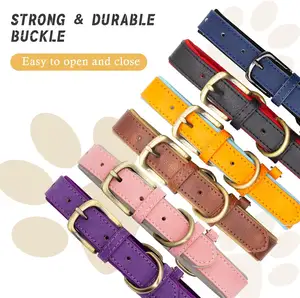 Hot Sale Classic Soft Padded Leather Dog Collar Breathable Waterproof Dog Collar Leather With Adjustable Durable Metal Buckle