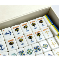 Mahjong Atelier Amalfi – Tuiles de Mahjong Américain 4 couches, bleues et jaunes, motifs Ancre et Hippocampe, pour le divertissement