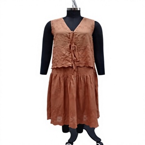 Brown Eyelet Lace Midi <b>Dress</b> <b>Sleeveless</b> V Neck Tie Front A Line Casual <b>Summer</b> Women <b>Dress</b> - Product Image 1
