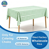 Nappe en plastique jetable rectangulaire à carreaux vert clair et blanc, imperméable et résistante à l'huile, idéale pour les chaînes de restaurants de style ferme et de table.