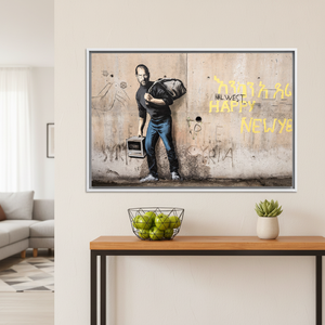 Steve Jobs Banksy Art: Printed <b>Canvas</b> Artwork with Modern Street Art Vibe,WHITE <b>FRAMED</b> <b>CANVAS</b> - Product Image 3