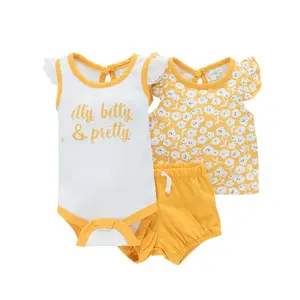 Summer Infant cotton baby suspender manufacturer wholesale 3 pieces romper sets boys girls jumpsuit clothes set