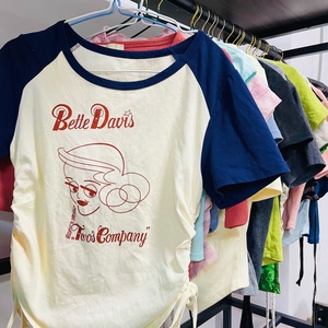 Camiseta Corta de Algodón Estilo Vintage Americano para Mujer, <span class=keywords><strong>Ropa</strong></span> Deportiva <span class=keywords><strong>Retro</strong></span> sin Costuras, <span class=keywords><strong>Ropa</strong></span> Usada al por Mayor, 100% Algodón - Product Image 1