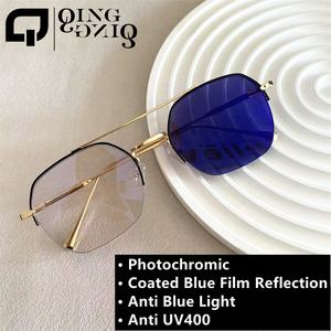 Lunettes photochromiques anti-reflet pour femmes, protection optique UV400, monture demi-cerclée en métal doré et noir 2026 - Product Image 2