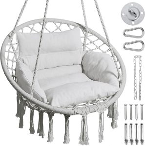 Fauteuil <span class=keywords><strong>suspendu</strong></span> en corde de coton avec pompon, fauteuil panier, fauteuil inclinable de loisirs pour balcon, fauteuil <span class=keywords><strong>suspendu</strong></span> en corde de coton pour la maison - Product Image 2