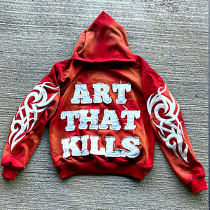 Autumn Custom Street Set Sun Faded Acid Washed Wear Patch Distressed Embroidered Anti-pilling Eco-friendly Men's Pullover Hoodie