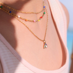 2025 Set di gioielli per bambini carino ipoallergenico 18K <span class=keywords><strong>oro</strong></span> placcato in acciaio inox smalto arcobaleno collana bracciale orecchini anello - Product Image 2