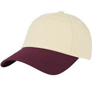 Gorra de Béisbol de 6 Paneles Beige y Borgoña al por Mayor, Ajustable, Unisex, de Sarga, Estilo Casual, Diseño de Color Sólido en Contraste - Product Image 1
