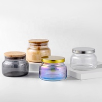 Vente en gros de pots à bougies en verre ambré transparent à large ouverture de 10 oz, écologiques, faits à la main, avec couvercle en bambou, pour la décoration de Noël à la maison