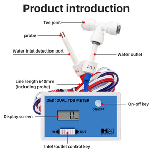 Medidor de Calidad del Agua <span class=keywords><strong>en</strong></span> Línea HM Digital DM1, Medidor de <span class=keywords><strong>TDS</strong></span>/EC con Pantalla LCD, Detección de <span class=keywords><strong>PPM</strong></span> de hasta 9990 <span class=keywords><strong>ppm</strong></span>, Entrada/Salida para Piscina y Laboratorio - Product Image 3