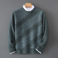 Pull-over en pure laine 100 % pour homme, col rond, motif rayé, épais, décontracté, chaud, idéal pour le printemps