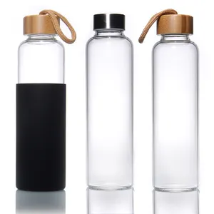 豪华16盎司700毫升1L透明高硼硅玻璃水瓶，带竹盖