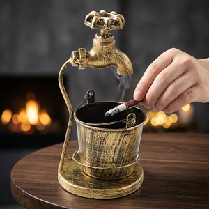 <b>Vintage</b> Brass Desktop <b>Ashtray</b> With Faucet Design For Home Use - Product Image 4
