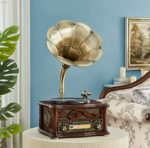 Venta directa de fábrica de una carcasa de radio de madera estilo gramófono retro con reproductor de vinilo de tres velocidades, reproductor de CD, radio BT FM. - Product Image 2