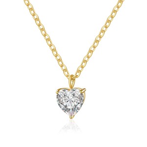 Collana a Forma di Cuore con Zircone 3A, Diamante Singolo in Oro 18K, Versatile Catena per Clavicola in Acciaio Inossidabile Placcato Oro 18K, Classica - Product Image 3
