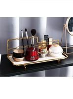 Plateau en verre de vanité, décoration rectangulaire dorée avec porte-brosse pour les organisateurs d'intérieur de la salle de bains