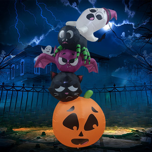 Decoración inflable de Halloween para jardín exterior con luz LED de calabaza, fantasma, gato negro, araña y murciélago. - Product Image 3