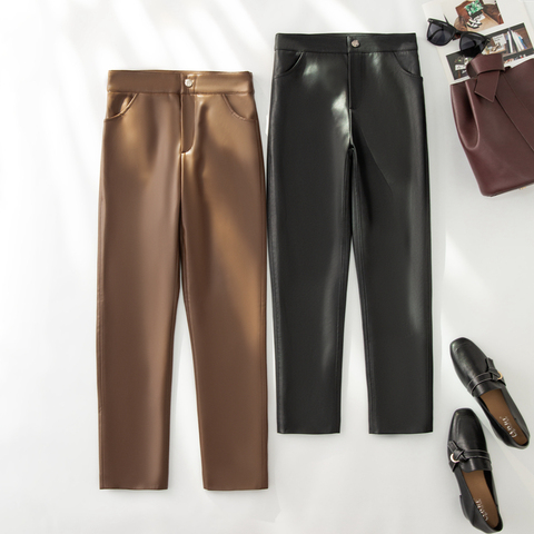 3629 High Quality Ladies Leather Trousers Solid Color Long Casual Woman'S Leather Pants in Stock