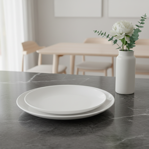 Vaisselle pour restaurant, assiettes rondes blanches, marqueterie en mélamine - Product Image 4