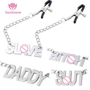 SacKnove Flirter Mots Produits pour Adultes Lettre Clip Stimulateur Sein Chatte Vagin <span class=keywords><strong>Sex</strong></span> Toy Chaîne en Métal Pinces à Mamelon - Product Image 1