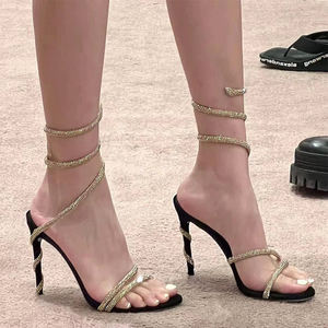 <span class=keywords><strong>BABALA</strong></span> elegante y versátil Aankle Wrap Strappy Sandalias de lujo Stiletto Gold Lace Up tacones altos con X-Strap - Product Image 4