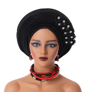 Vente en Gros 2025 Nouvelle Arrivée Chapeau Turban à Strass pour Fille Magnifique Turban en Pierres Africaines Chapeaux de Luxe pour <span class=keywords><strong>Femme</strong></span> Mariage Foulard - Product Image 3