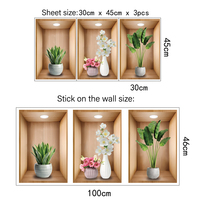 Autocollants muraux adhésifs pour décoration de salon vase 3d plante verte