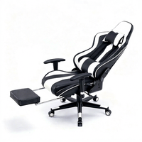 Chaise de jeu ergonomique pivotante moderne en similicuir PU avec repose-pieds, base en fer et vérin à gaz 3 positions pour salle de jeux et bureau