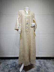 Nouvelle Robe Longue Musulmane de Luxe Brodé de Paillettes, Style Dubaï, avec Col Ample, Manches Oversize et Pompons, Ensemble Simple - Product Image 6