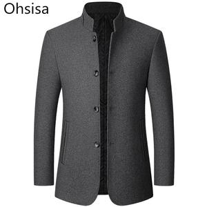 <b>Men</b> Autumn Winter Zhongshan <b>Suit</b> Stand Collar Solid Color Casual Breathable Knitted Dyed Middle Aged Woolen Jacket Single - Product Image 1