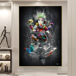 Graffiti Leinwand Malerei Hindu Elefant Gott Wand kunst Religion Ganesha Lotus Poster Druck Wandbild für Wohnzimmer Home Decor