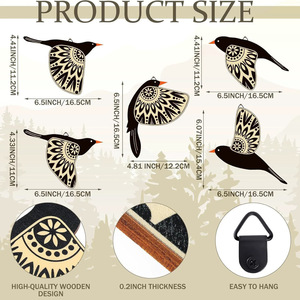 5 חתיכות עץ ציפור מעופפת קישוט קיר חובבי ציפורים תליון אמנות ביתית - Product Image 5