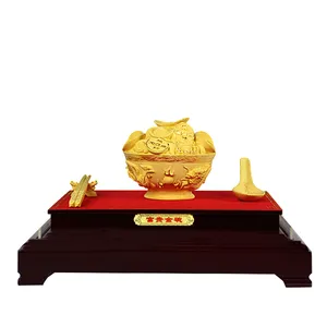 Çin fabrika toptan kişiselleştirilmiş hediye ev ofis dekorasyonu hayvan heykel servet Feng shui altın kase çubuklarını