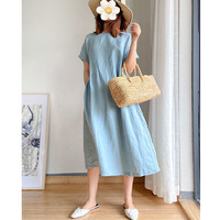 Robe à manches courtes pour femmes, en lin, grande taille, décontractée, ample, personnalisée, été,