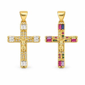 Colar Feminino com Pingente de Cruz Religiosa Banhado a Ouro, Corrente de Prata com Zircônia, Joia da Moda, Crucifixo Católico, Atacado - Product Image 1