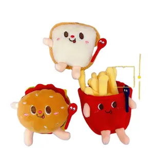 Ruunjoy Wholesale Animal Stuffed Plush Doll Toy Gifts Keyring Cartoon Food Hamburgers Hot Dogs French Fries Keychain Bag Pendant