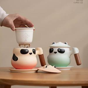 Tasse à thé en céramique Panda créative personnalisée avec infuseur, idéale pour le bureau, cadeau pour hommes et femmes, vaisselle haut de gamme 301-400ml, design moderne - Product Image 3