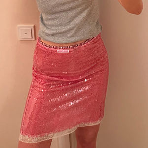 Jupes de soirée sexy en gros - Jupe mini moulante à sequins rose à taille basse avec bordure en dentelle - Product Image 5