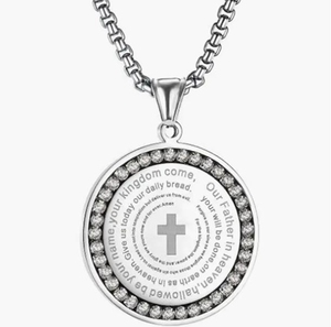 Collana con ciondolo a forma rotonda con <span class=keywords><strong>preghiera</strong></span> a forma di croce di Chrisitan in acciaio inossidabile Hip Hop di vendita calda - Product Image 4