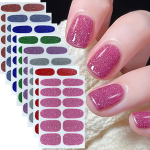 สติกเกอร์ติดเล็บแบบเต็มแผ่น สีพื้น แต่งกลิตเตอร์ น่ารัก กันน้ำ สำหรับตกแต่งเล็บ DIY - Product Image 1