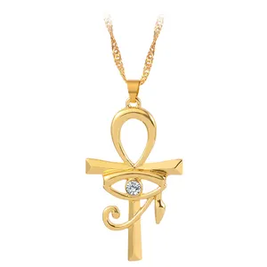 Egyptian Ankh Cross Pendant Necklace For Women Men Gold Color Eye of Horus Ankh Necklaces Religious Chain Egypt Jewelry Gift