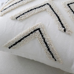 Nordic Style Embroidered Pillowcase Square Cotton Blend Black Striped Four <b>Leaf</b> Clover Pattern Decorative Throw <b>Cushion</b> Cover - Product Image 5