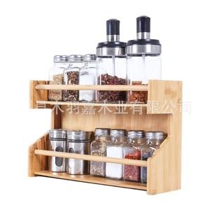 Étagère à épices en bambou à double niveau, murale, couleur naturelle, pour le rangement des aliments - Product Image 3