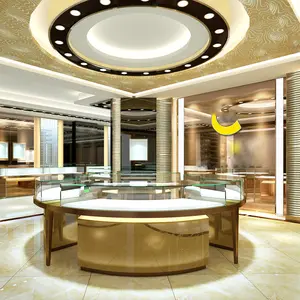 High-end Wholesale Shop Tempered Glass Stainless Steel Electroplated Brushed Glass Jewelry Display Cabinet Hot Bent